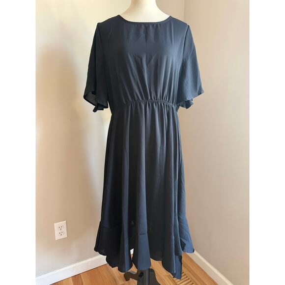 Unknown Dresses & Skirts - Black Whimsygoth Fairy Midi Dress | Flowy Batwing Sleeves | Witchy Romantic | XL